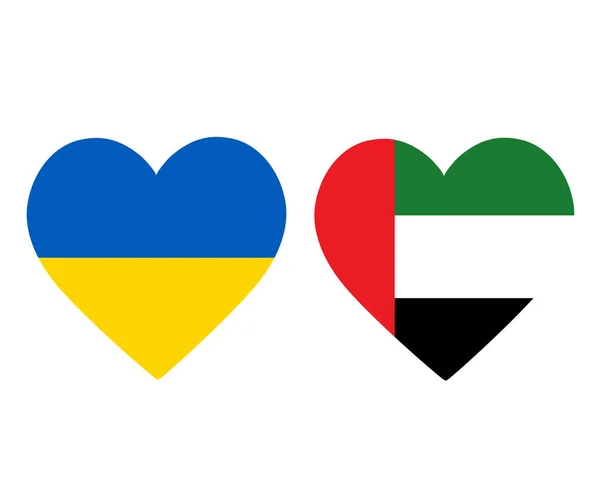 乌克兰和阿拉伯联合酋长国国旗国家欧洲和亚洲标志心形图标矢量图解摘要设计元素 — 图库矢量图片