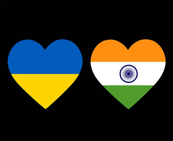 Ucrânia Índia Bandeiras Nacional Europa Ásia Emblema Ícones Coração Ilustração — Vetor de Stock