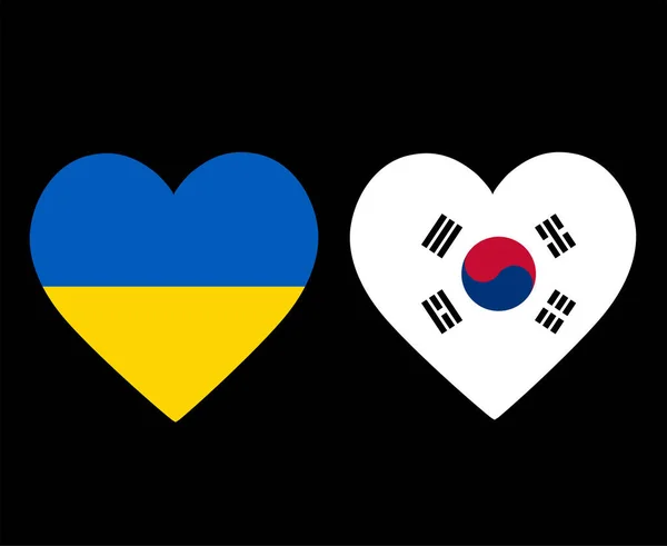 Ukrayna Bayraklar Güney Kore Ulusal Avrupa Asya Amblem Kalp Vektör — Stok Vektör