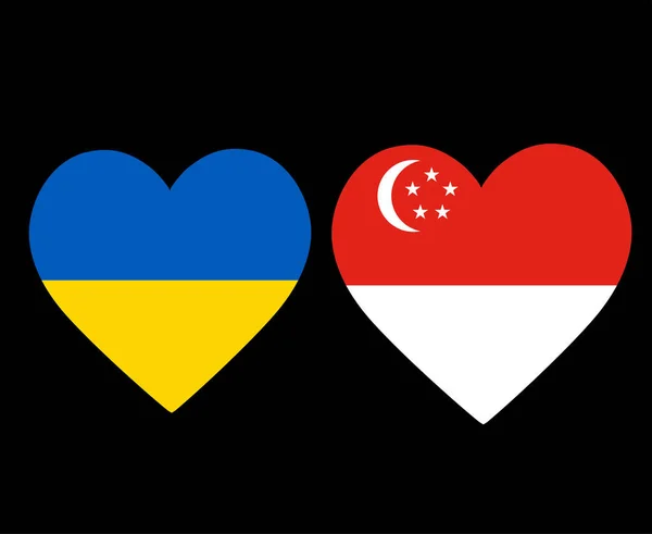 Ukraina Och Singapore Flaggor National Europe Och Asien Emblem Hjärta — Stock vektor