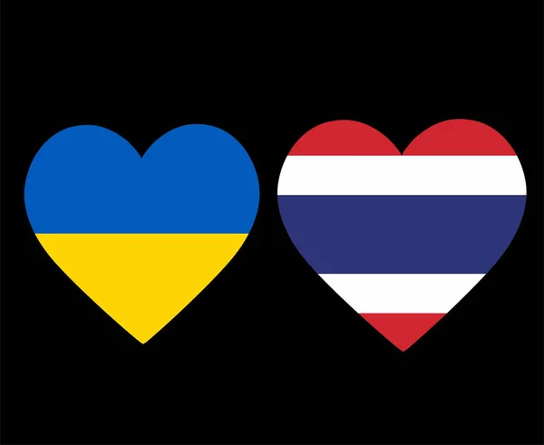 Oekraïne Thailand Vlaggen Nationaal Europa Azië Embleem Hart Iconen Vector — Stockvector