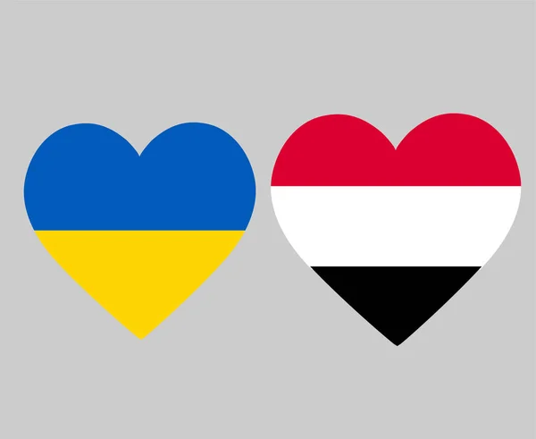 乌克兰和也门国旗欧洲和亚洲标志心脏图标矢量图解摘要设计元素 — 图库矢量图片