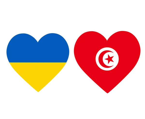 Ukraina Och Tunisien Flaggor National Europe Och Afrika Emblem Hjärta — Stock vektor