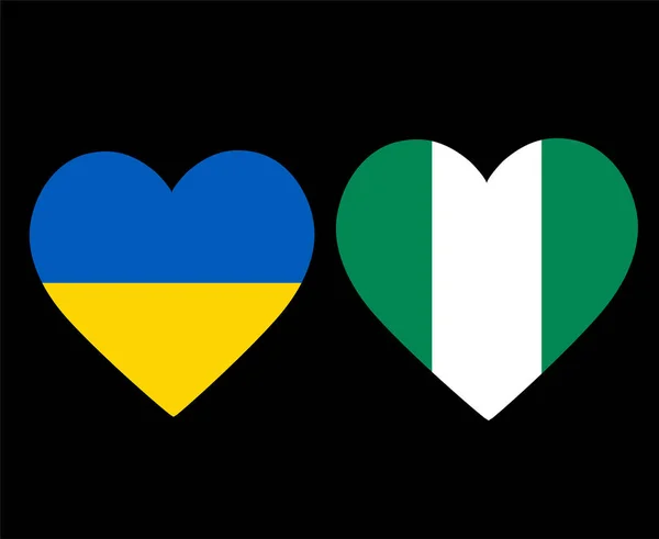 Ukraina Och Nigeria Flaggor National Europe Och Afrika Emblem Hjärta — Stock vektor