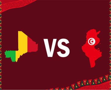 Mali - Tunus Bayrakları Haritası Afrika Futbol Vektörü Tasarımı Afrika Ülkeleri Futbol Takımları İllüstrasyonu