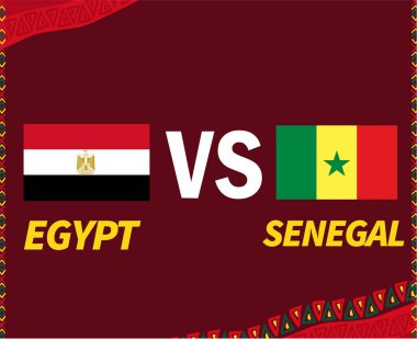 Mısır, Senegal Bayraklı Afrika futboluna karşı İsim Vektörü Tasarımlı Afrika Ülkeleri Futbol Takımları İllüstrasyonu