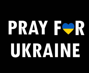 Ukrayna Kalbi Sembolü için Siyah Arkaplan 'da Soyut Vektör Tasarımı Beyazıyla Dua Et