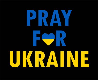 Siyah Arkaplanda Bayrak Kalbi Soyut Vektör Tasarımı ile Ukrayna Sembol Amblemi İçin Dua Et