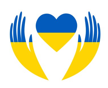 Ukrayna Bayrak Kalbi ve Elleri Ulusal Avrupa Sembolü Soyut Vektör Tasarımı