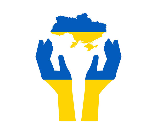 Ukraine Flag Emblem Map National Europe With Hands Symbol Abstract Design Vector illustration