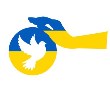Ukrayna Bayrak Amblemi Barış Güvercini ve El Sembolü Soyut Ulusal Avrupa Vektör İllüstrasyon Tasarımı