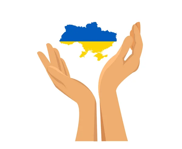 Ucraina Bandiera Emblema Mappa Simbolo Con Mano Astratto Disegno Vettoriale — Vettoriale Stock