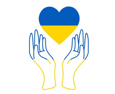 Ukrayna Elleri Bayrak ve Kalp Ulusal Avrupa Soyut Sembol Vektör İllüstrasyon Tasarımı