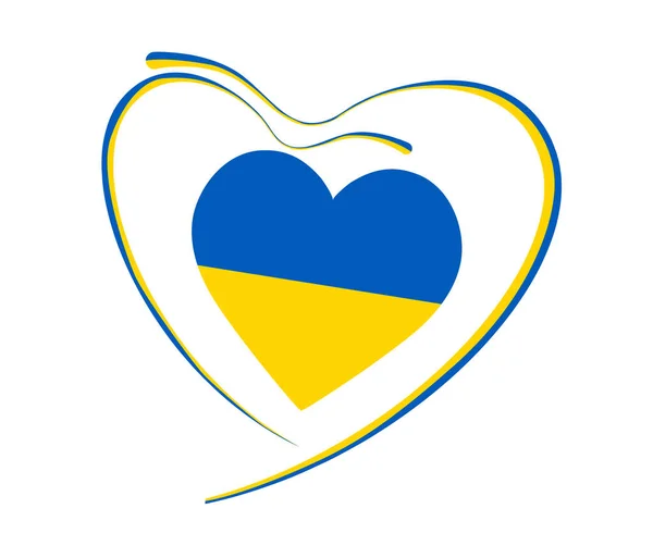 ウクライナ国旗ハートリボンエンブレム国内ヨーロッパアブストラクトシンボルベクトルイラストデザイン — ストックベクタ