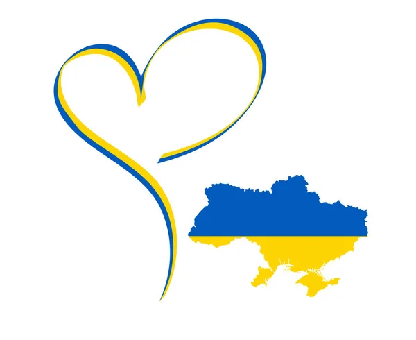 Ukraine Map Ribbon Heart Flag Emblem National Europe Abstract Symbol — стоковий вектор