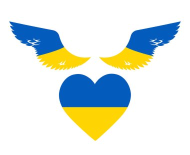 Ukrayna Kanatları ve Kalp Bayrağı Amblemi Ulusal Avrupa Soyut Vektör İllüstrasyon Tasarımı