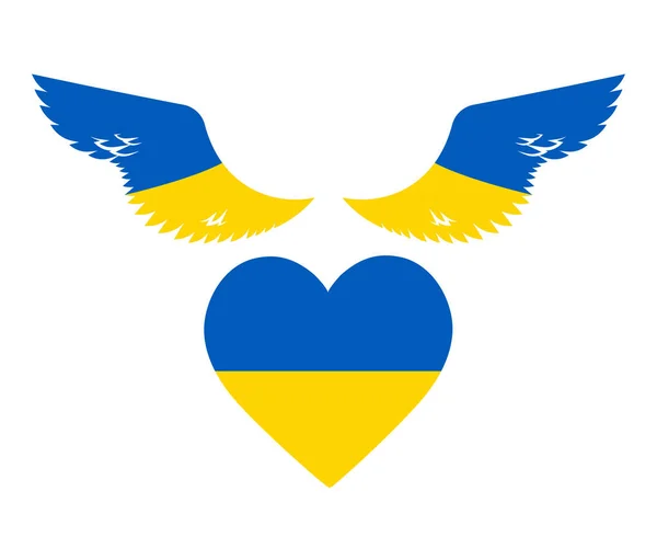 Ucrania Alas Corazón Bandera Emblema Símbolo Nacional Europa Abstracto Vector — Vector de stock