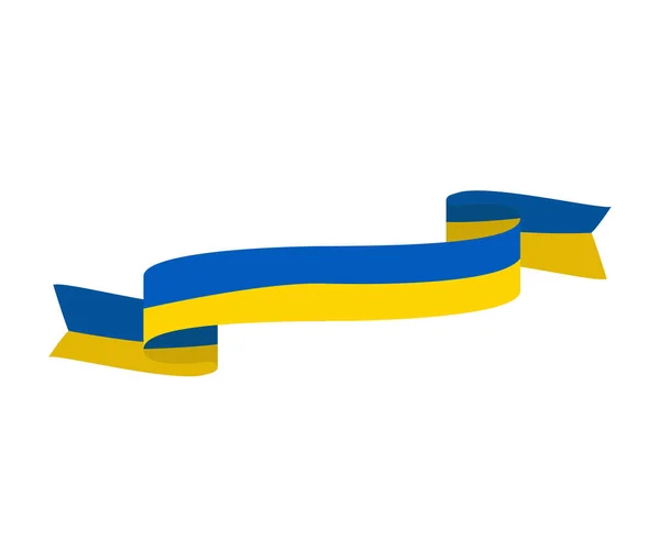 Ukraine National Europe Flag Ribbon Symbol Emblem Abstract Vector Illustration —  Vetores de Stock
