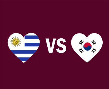 Uruguay ve Güney Kore Bayrak Kalbi Sembol Tasarımı Asya ve Latin Amerika Futbol Final Vektörü Asya ve Latin Amerika Ülkeleri Futbol Takımları İllüstrasyonu