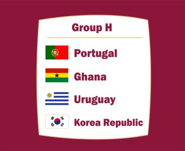 Portekiz Güney Kore Uruguay ve Gana Amblem Bayrak Ülkeleri Grubu H Sembol Tasarımı Futbol Son Vektör Futbol Takımları İllüstrasyonu