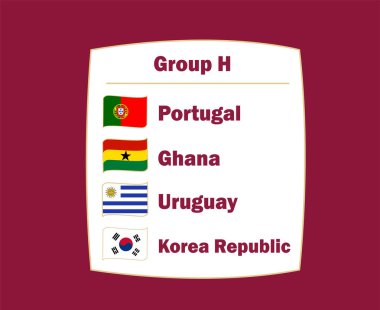 Portekiz Güney Kore Uruguay ve Gana Flag Ribbon Ülke Grubu H Sembol Tasarımı Futbol Son Vektör Futbol Takımları İllüstrasyonu