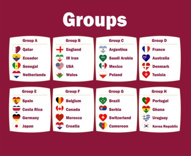 32 Ülke Bayrak Kalbi Grupları Sembol Tasarımı Futbol Son Vektör Ülkeleri Futbol Takımları İllüstrasyonu