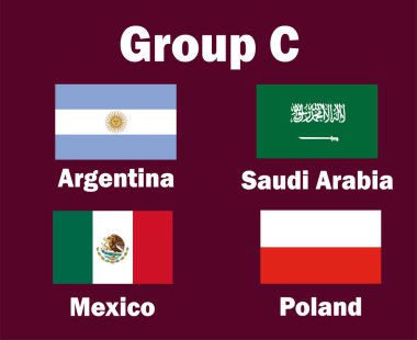 Arjantin Polonya ve Suudi Arabistan Bayrak Grubu C Ülkeler Arasında Futbol Son Vektör Ülkeleri Futbol Takımları İllüstrasyonunun Sembol Tasarımı