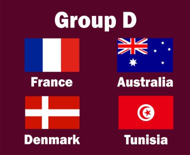 Fransa Danemark Avustralya ve Tunus Amblem Grubu D Ülkeler Arasında Sembol Tasarımı Futbolu Final Vektör Ülkeleri Futbol Takımları İllüstrasyonu
