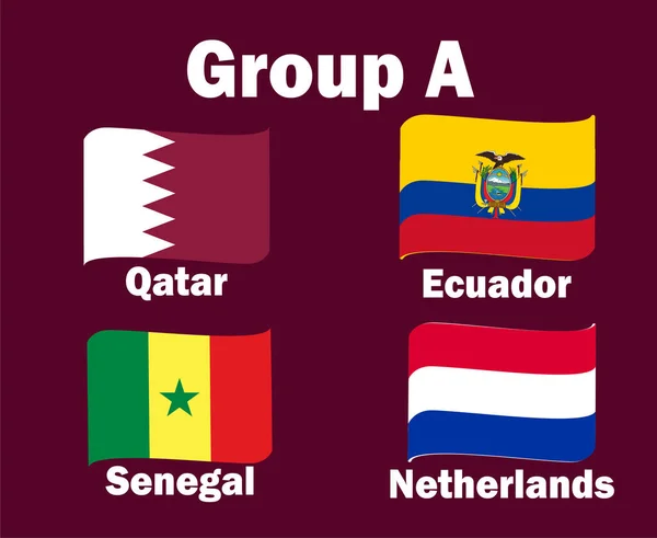 Netherlands Qatar Ecuador Senegal Flag Ribbon Group Countries Names Symbol — Stock Vector