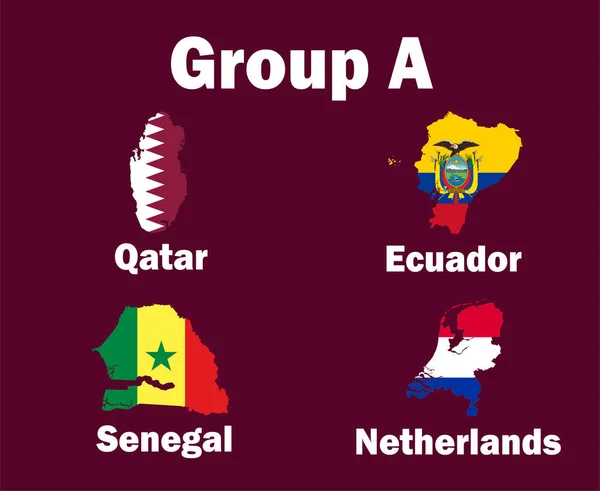 Netherlands Qatar Ecuador Senegal Map Flag Group Countries Names Symbol — Stock Vector