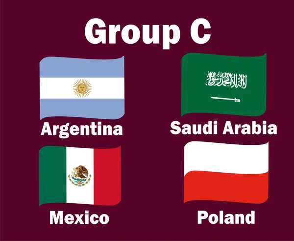 Argentina Polsko Mexiko Saúdská Arábie Vlajková Stuha Skupina Zeměmi Názvy — Stockový vektor