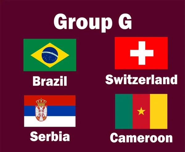 Švýcarsko Brazílie Srbsko Kamerun Emblem Flag Group Zeměmi Názvy Symbol — Stockový vektor