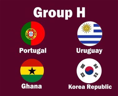 Portekiz Güney Kore Uruguay ve Gana Bayrak Grubu H Ülkeleri Sembol Tasarımlı Futbol Son Vektör Ülkeleri Futbol Takımları İllüstrasyonu