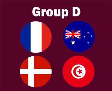 Fransa Danemark Avustralya ve Tunus Bayrak Grubu D Sembol Tasarım Futbol Son Vektör Ülkeleri Futbol Takımları İllüstrasyonu