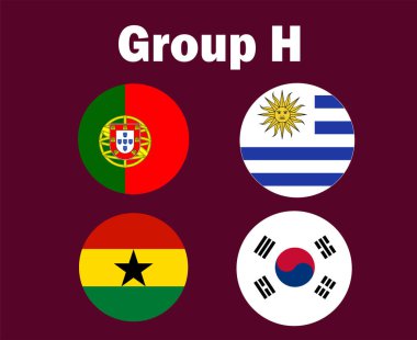 Portekiz Güney Kore Uruguay ve Gana Bayrak Grubu H Sembol Tasarımı Futbol Son Vektör Ülkeleri Futbol Takımları İllüstrasyonu
