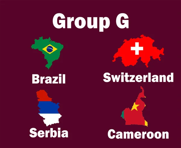 Švýcarsko Brazílie Srbsko Kamerun Mapa Vlajková Skupina Zeměmi Názvy Symbol — Stockový vektor