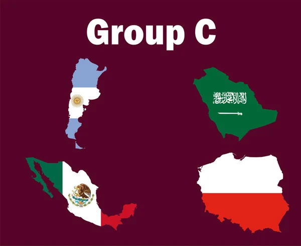 Argentinien Polen Mexiko Und Saudi Arabien Karte Flagge Gruppe Symbol — Stockvektor