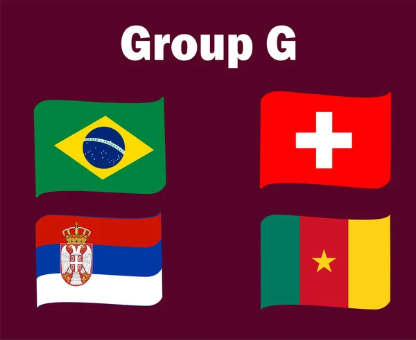 Švýcarsko Brazílie Srbsko Kamerun Vlajka Stuha Skupina Symbol Design Fotbal — Stockový vektor