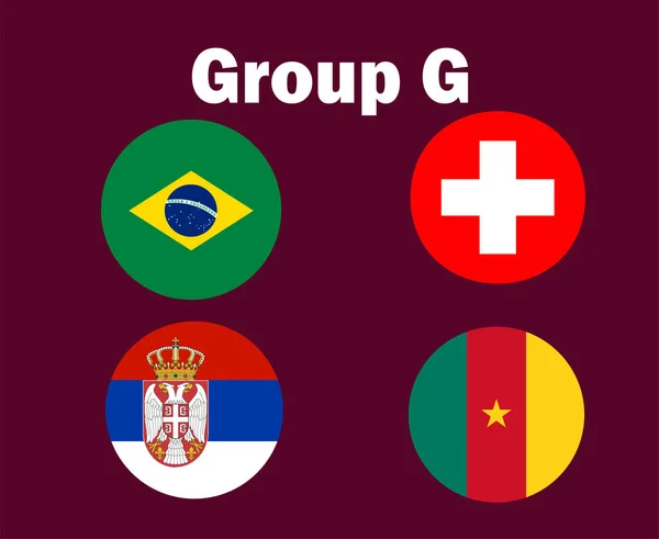 Švýcarsko Brazílie Srbsko Kamerun Vlajka Emblem Skupina Symbol Design Fotbal — Stockový vektor