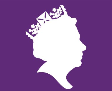 Elizabeth Face portresi İngiltere Birleşik Krallığı 1926 2022 Ulusal Avrupa Ülke Vektör İlülasyonu Soyut Tasarım Mor ve Beyaz