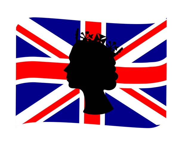 Elizabeth Queen Face Black British Flag National Europe Emblem Ribbon — стоковий вектор