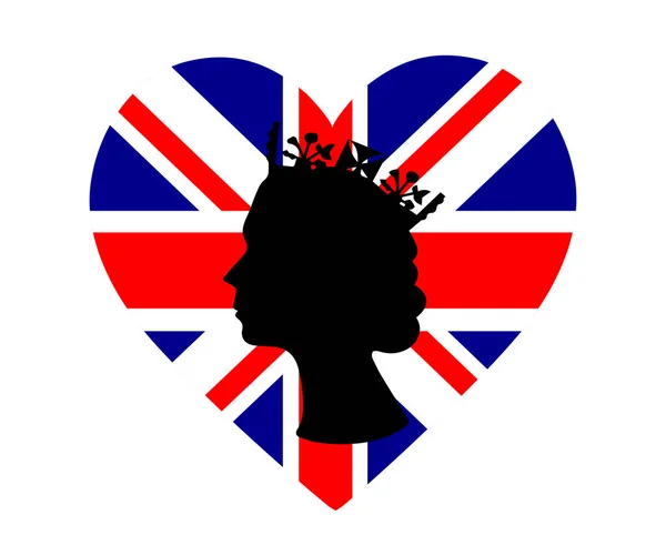 Elizabeth Queen Face Black British United Kingdom Flag National Europe — Image vectorielle