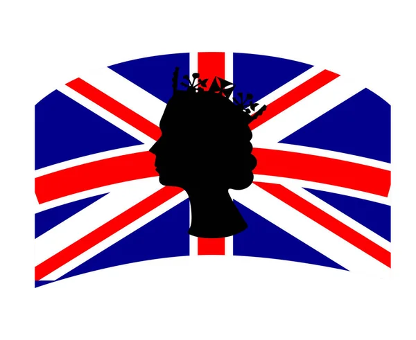 Elizabeth Queen Face Black British United Kingdom Flag National Europe — Image vectorielle