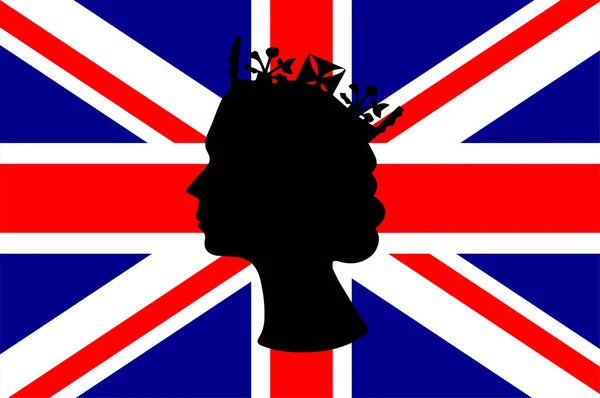 Elizabeth Queen Face Black British Wielka Brytania Flaga Narodowa Europa — Wektor stockowy