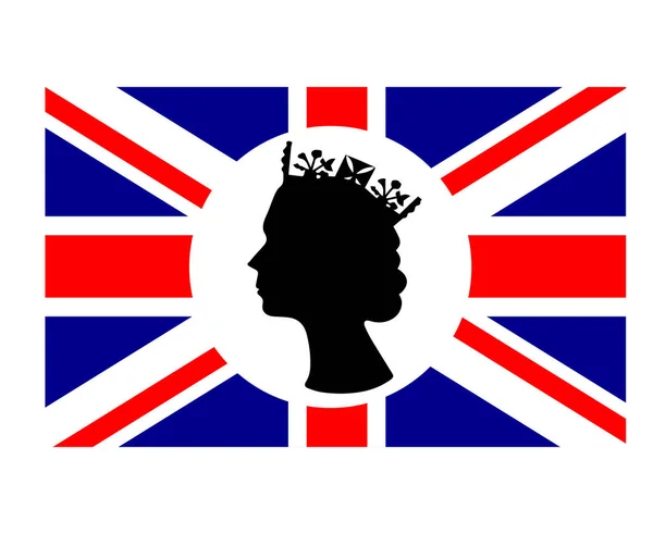 Elizabeth Queen Face Noir Blanc Avec Drapeau Britannique Royaume Uni — Image vectorielle