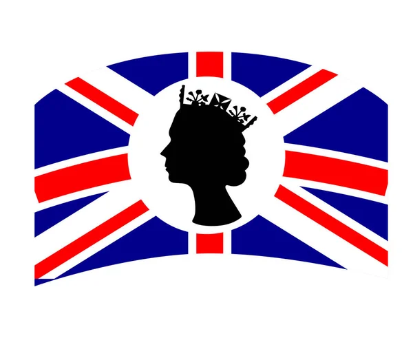 Elizabeth Queen Face Preto Branco Com Bandeira Britânica Reino Unido — Vetor de Stock