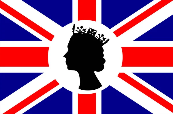 Elizabeth Queen Faccia Bianco Nero Con Bandiera Britannica Del Regno — Vettoriale Stock