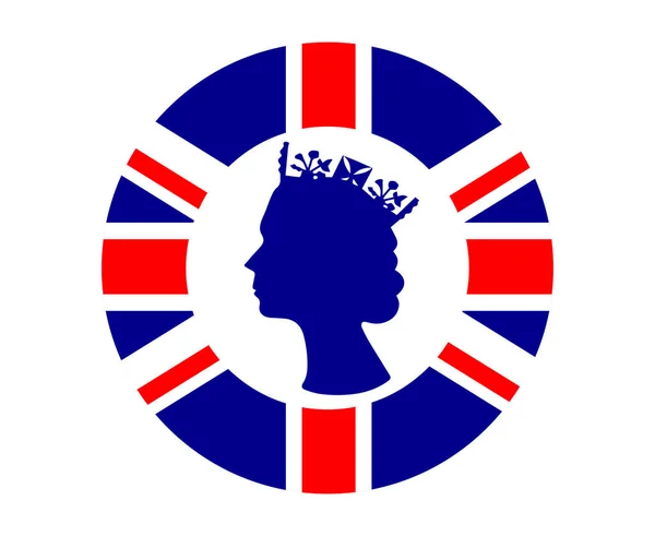 Elizabeth Queen Face Branco Azul Com Bandeira Britânica Reino Unido — Vetor de Stock