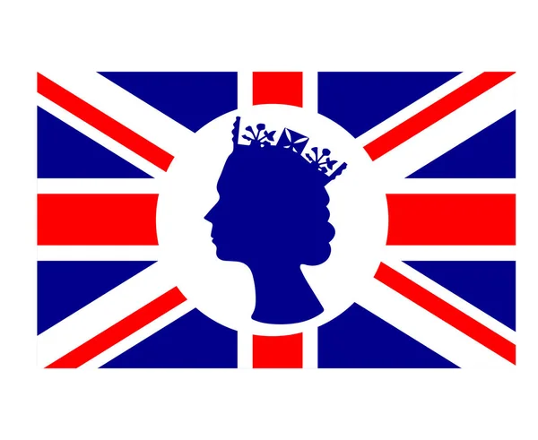 Elizabeth Queen Gesicht Weiß Und Blau Mit Britischer Flagge National — Stockvektor