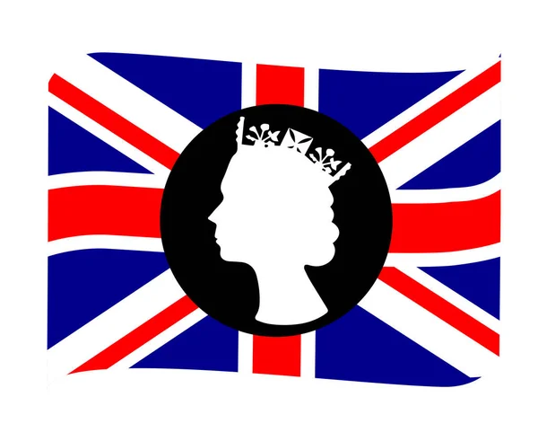 Elizabeth Queen Visage Noir Blanc Avec Drapeau Britannique Royaume Uni — Image vectorielle